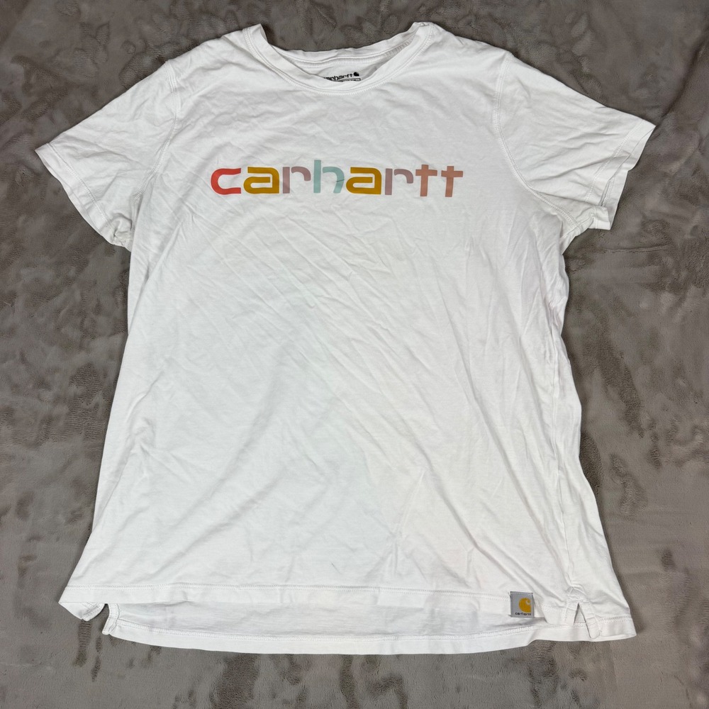 Carhartt Womens XL White Relaxed Fit Short Sleeve Pastel Logo Graphic T-Shirt